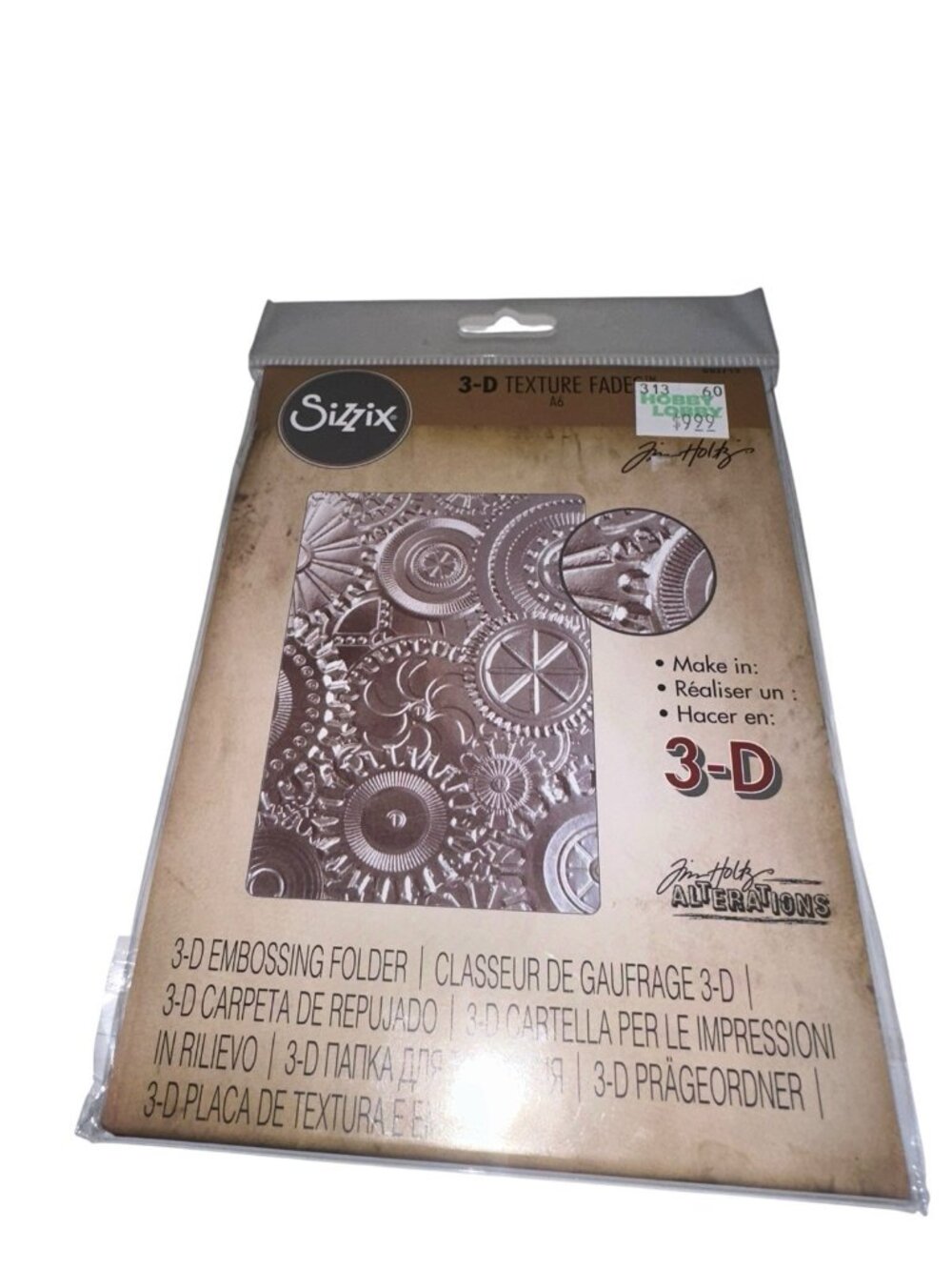 Sizzix 3D Texture Fades Tim Holtz Mechanics Embossing Folder 665633 NEW
